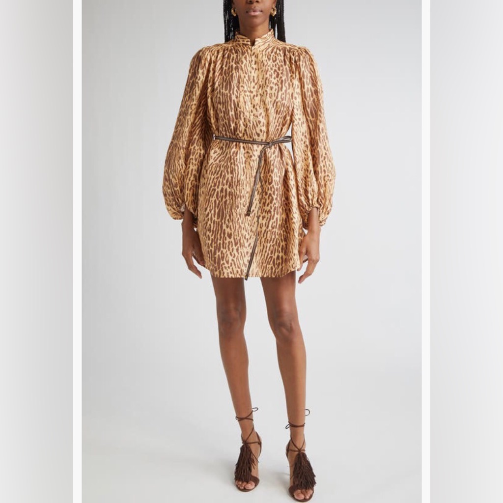Nwt $675 Zimmermann Cascadian Leopard Print Long Sleeve Tunic Dress 0 (4 Us)!